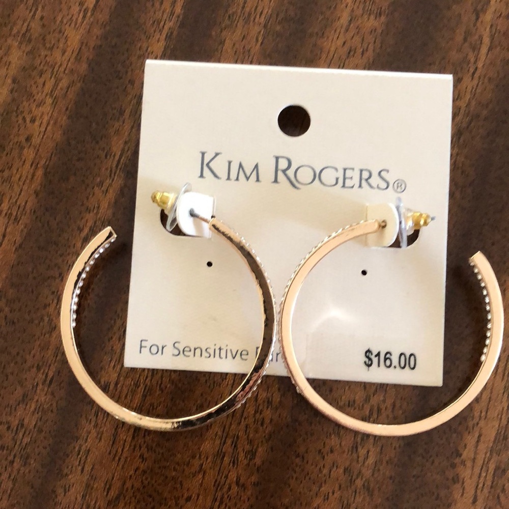 NWT Kim Rodgers rhinestone encrusted gold tone hoop earrings